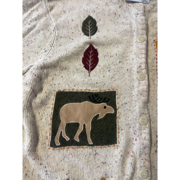 Vintage Croft & Barrow Autumn Cardigan Sweater L Moose- Bear- Leaves Cottagecore - Picture 4 of 11